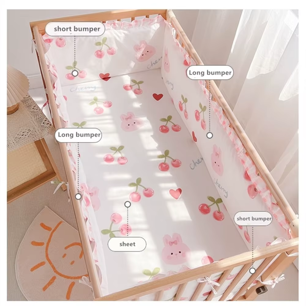 Ensembles de literie pour berceau de bébé, 5 pièces, dessin animé, décoration de chambre, pare-chocs de lit de bébé en coton pour enfants (4 pare-chocs + drap)