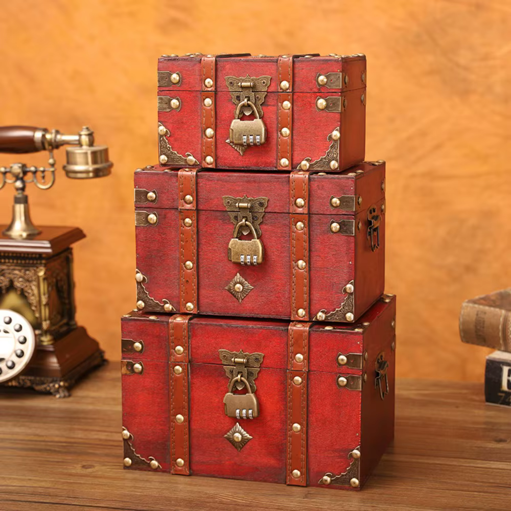 Boîte d'accessoires vintage créative avec serrure à documents en bronze