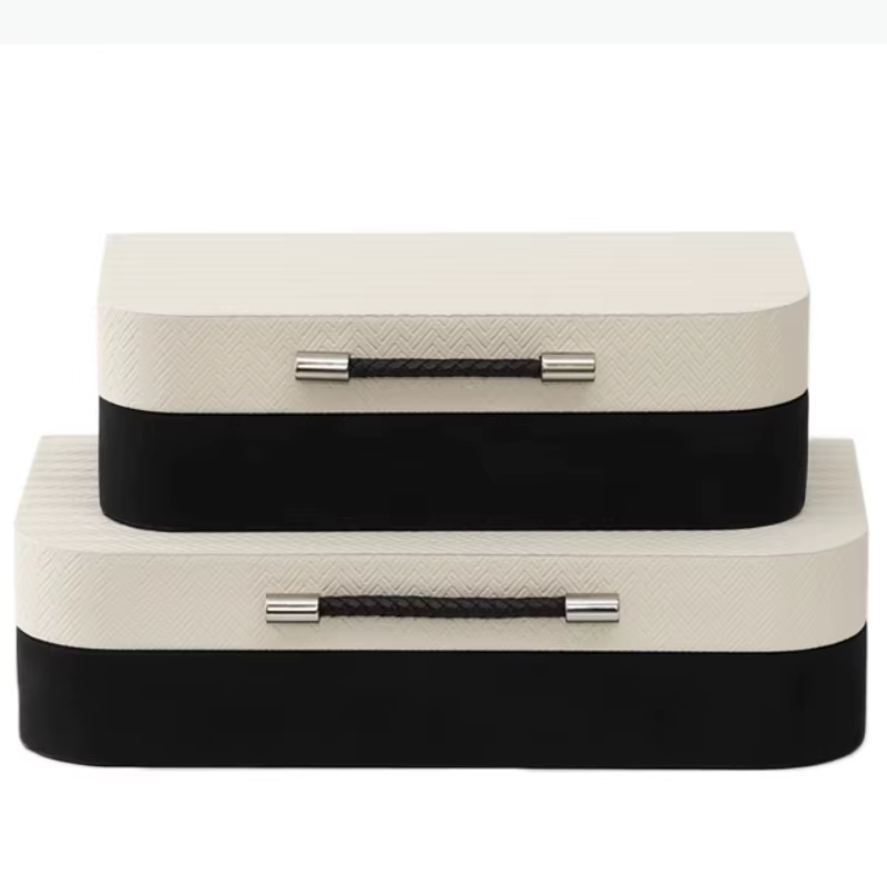 Boîte de rangement en bois et cuir, boîte rectangulaire en bois, organisateur de rangement, ornement de bureau, boîtes à bijoux, organisateur de maquillage, bac de rangement