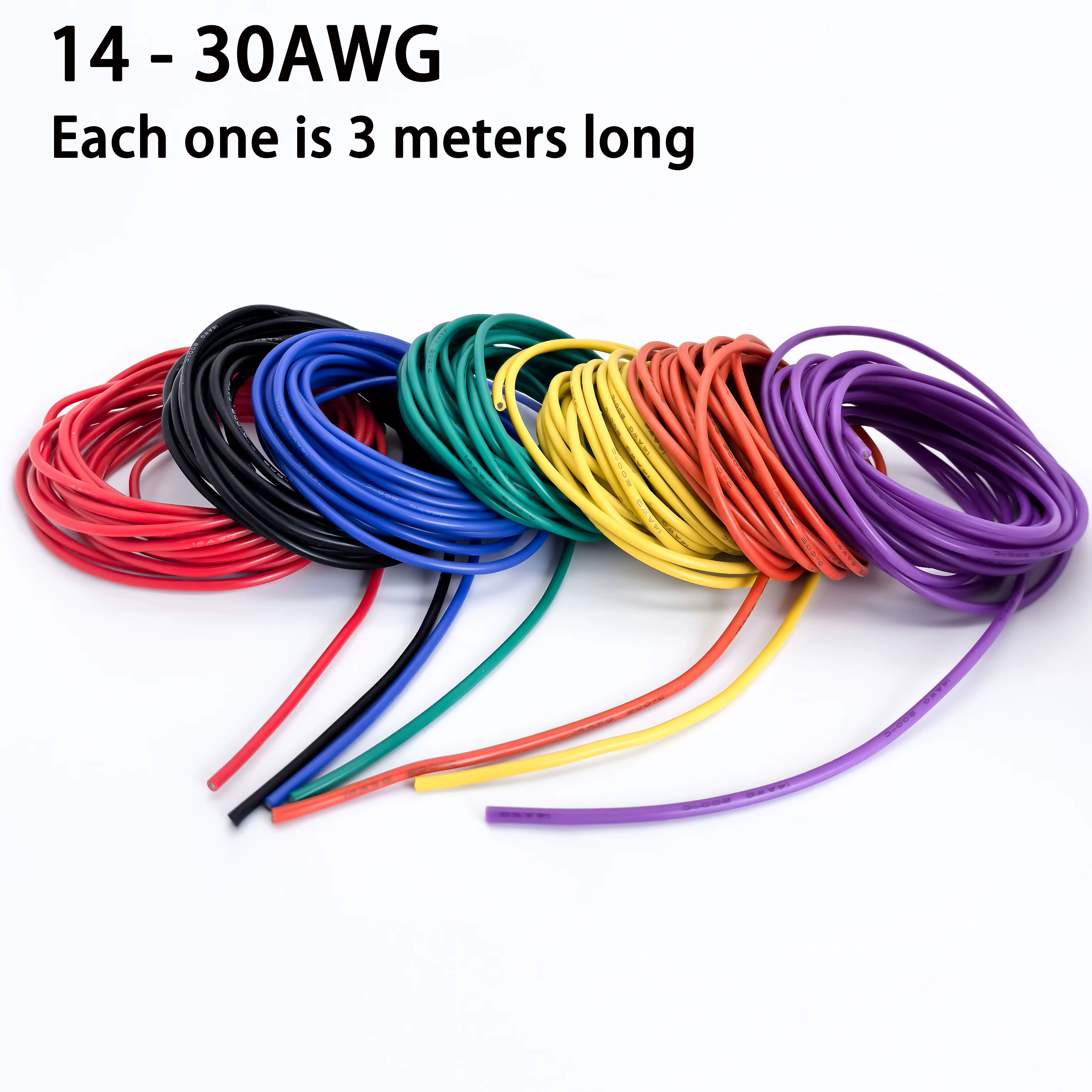 Fil électrique en Silicone 14/16/18/20/22/24/26/28/30 AWG