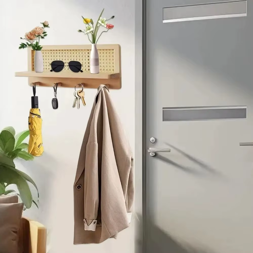 Crochet mural tissé en bois massif pour clés
