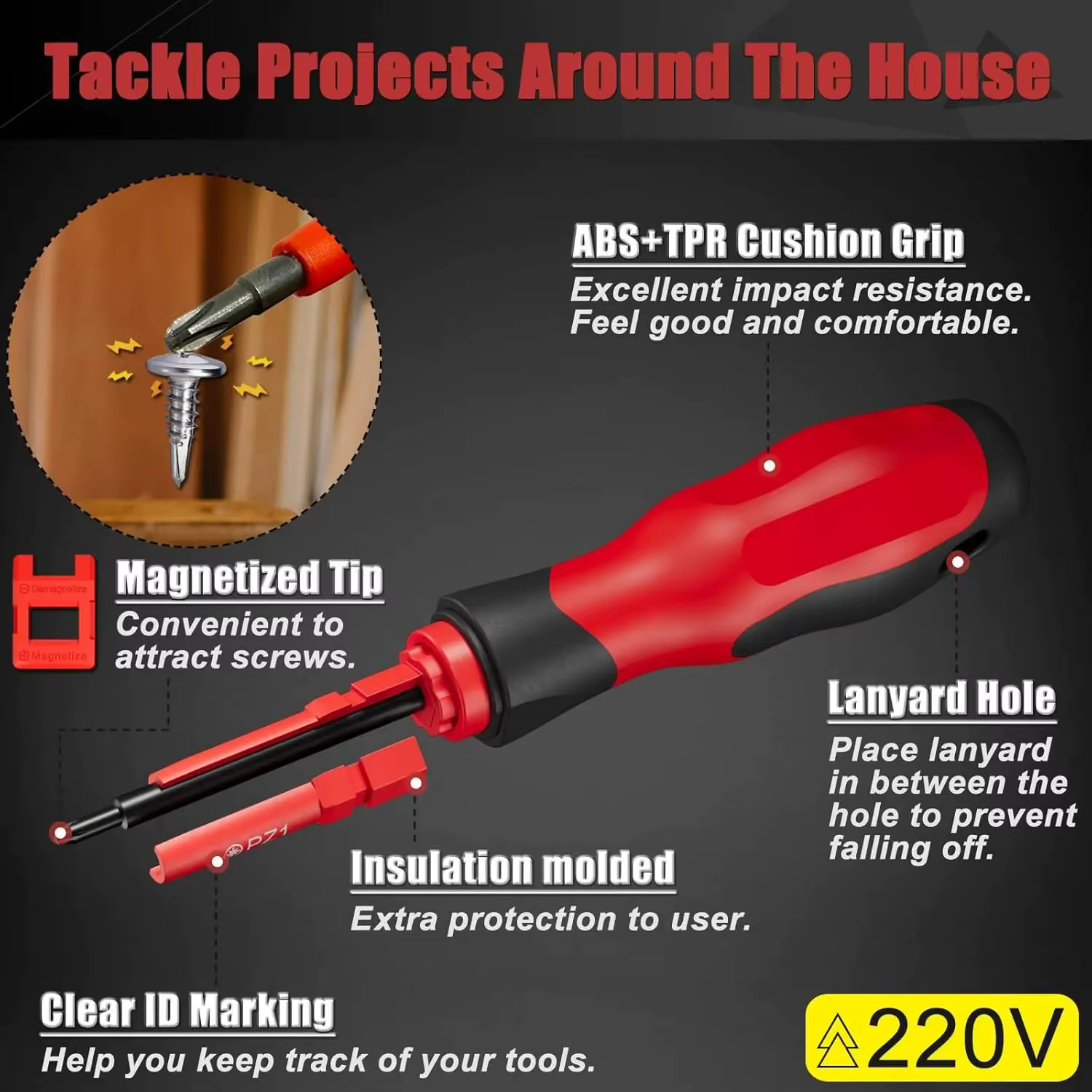 Insulated Screwdriver Set 18-in-1 with Case Electrician Special Set Flat Head torx