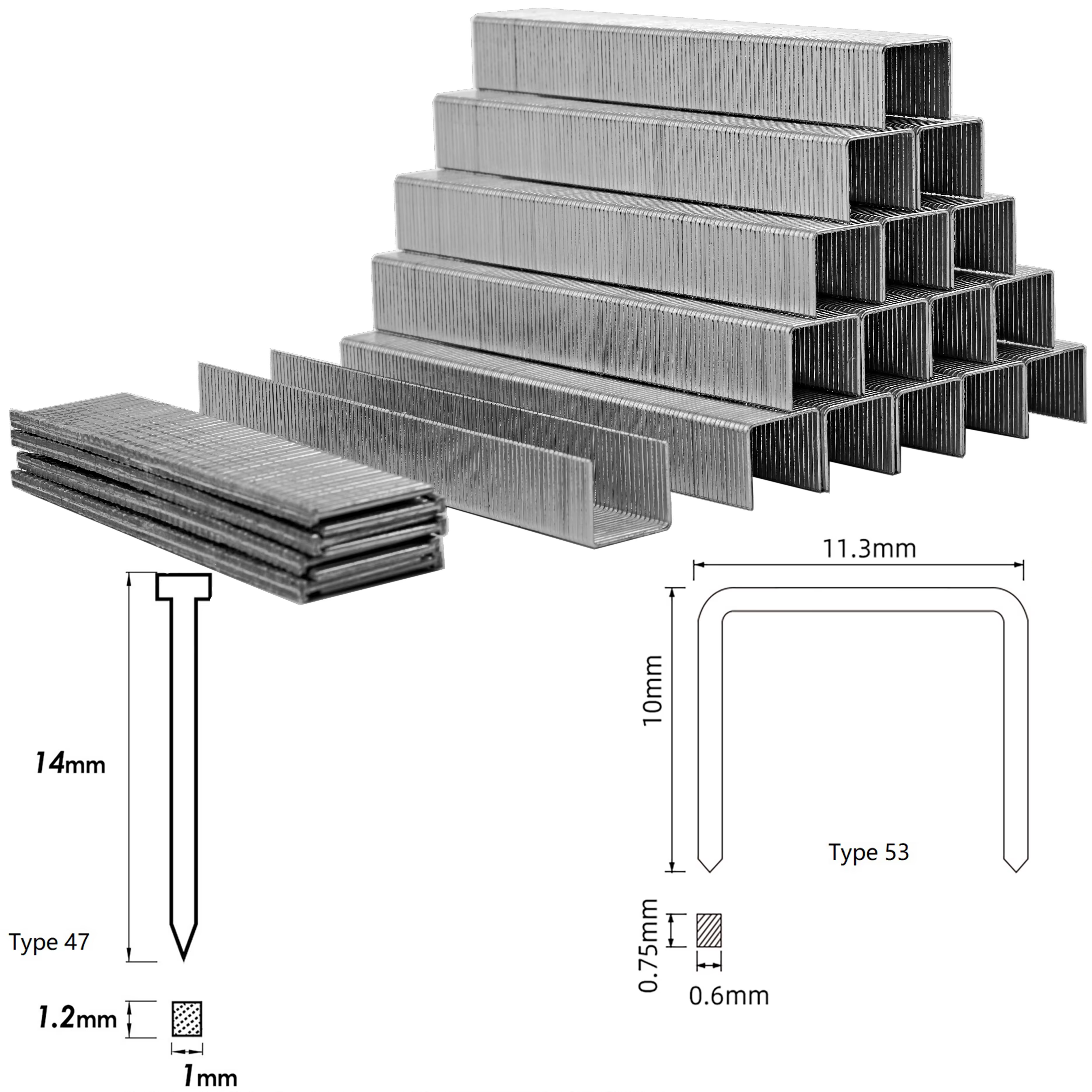 Agrafes et clous TASP, 2000 agrafes et clous de type 53 de 10 mm