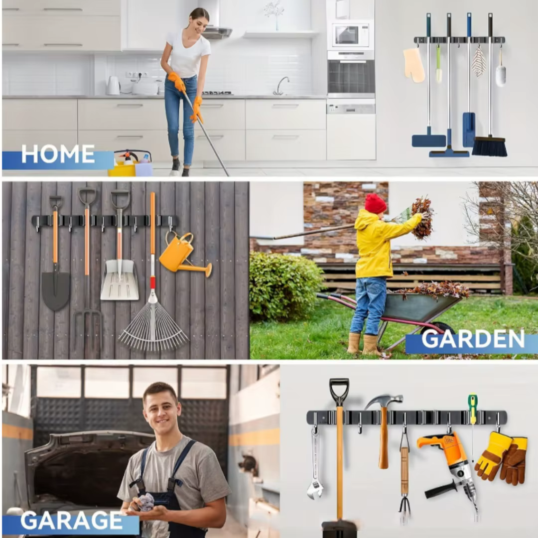 Support pour balai et serpillière ; Organisateur d'outils mural ; Porte-outils de jardin