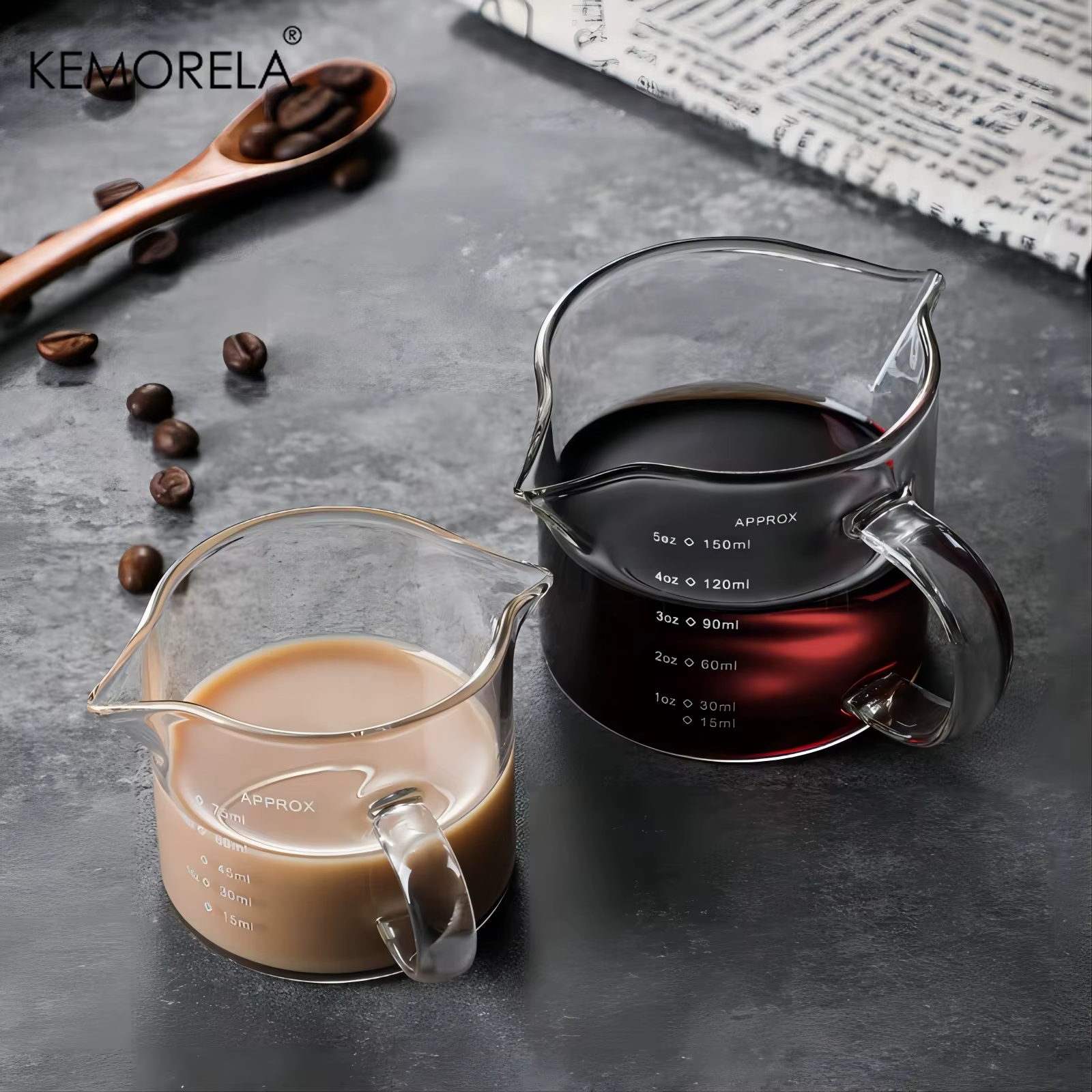 Tasse à mesurer en verre avec poignée, tasse à lait expresso, tasse de cuisine avec échelle, récipient précis pour la cuisson du Barista, 75/150ML