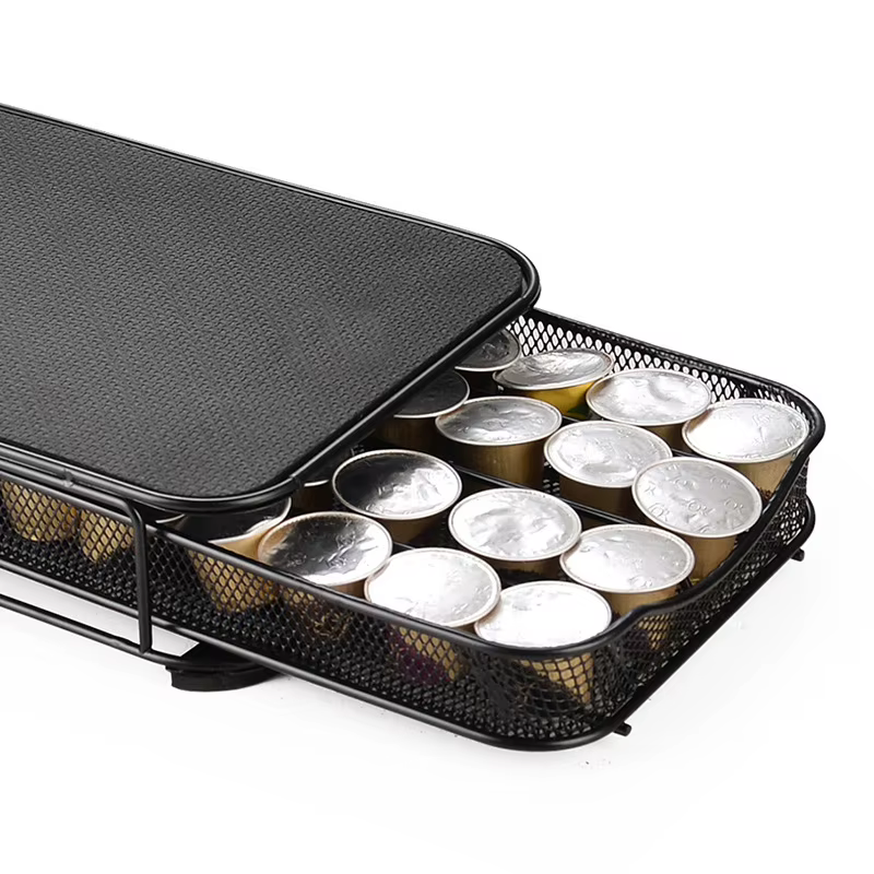 40 compartiments pour dosettes de café, tiroir de rangement pour capsules de café, organisateur de capsules Nespresso avec étagères en verre blindé