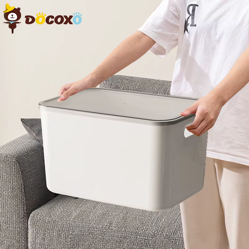 4 boîtes de rangement empilables avec couvercle transparent noir, organisateurs de placard en plastique pour la maison [Taille]