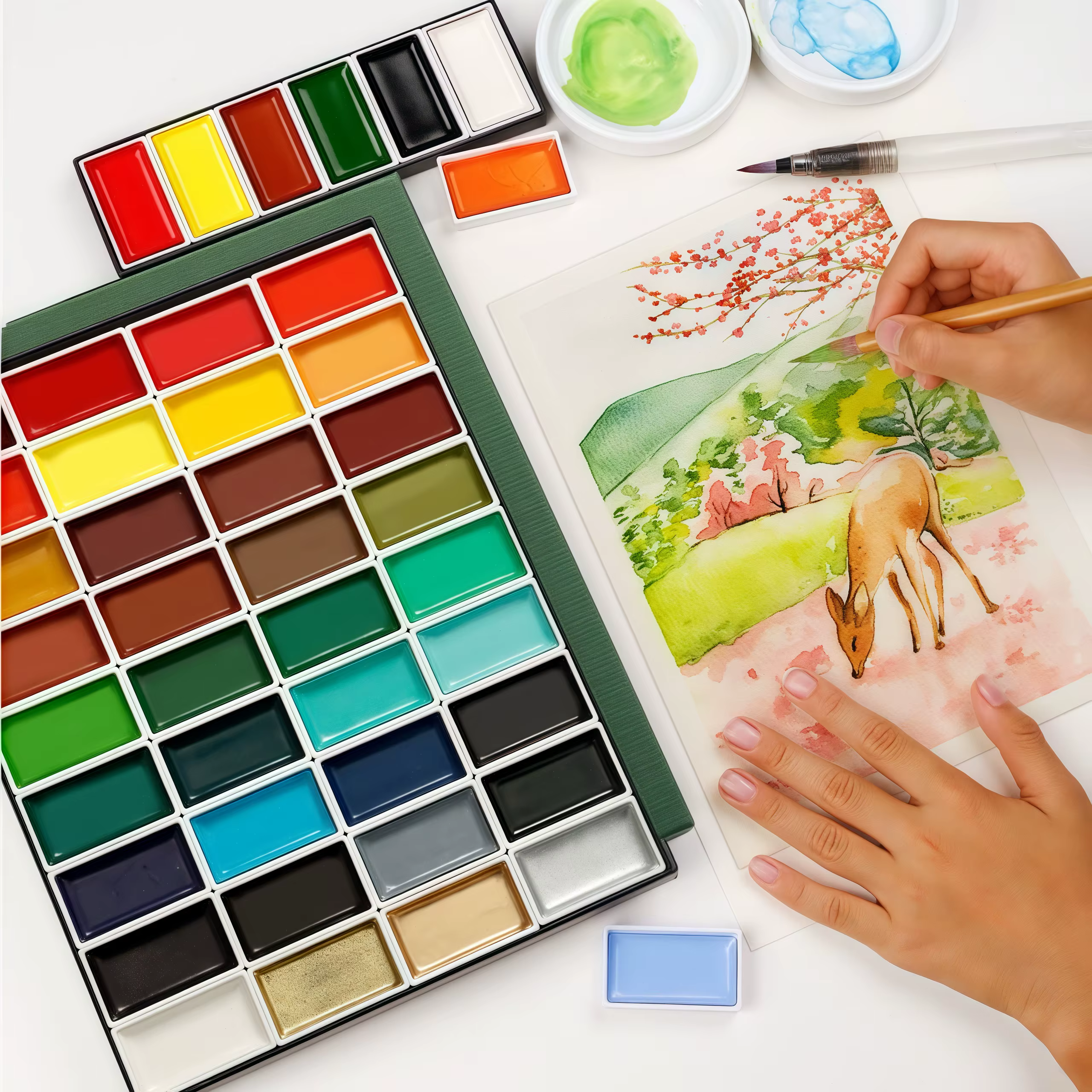 Peinture aquarelle professionnelle 24/48 couleurs, peinture japonaise, boîte Portable, peintures à l'aquarelle pour professionnels ou débutants