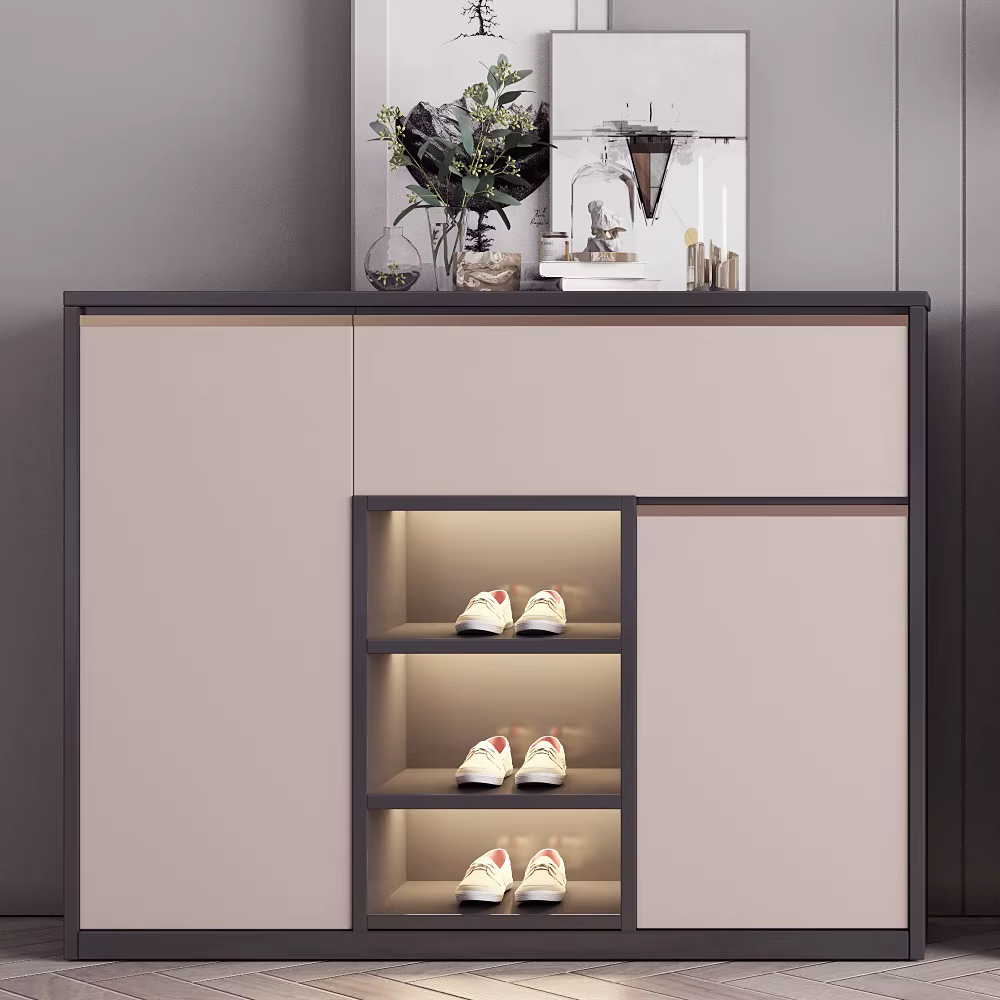 Meuble à chaussures en bois, grande capacité, armoire de rangement en bois, unité d'organisation personnalisable de luxe en MDF, contreplaqué et panneaux de particules pour la maison