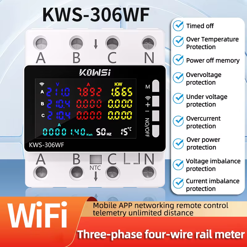 Compteur d'énergie Wifi, moniteur AC AC 85-290V 80A, 3 phases, 4 fils, Rail DIN, protection contre les surtensions, compteur d'électricité