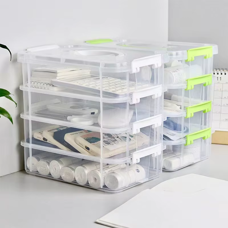 Couvercles de boîte de rangement en plastique transparent empilables à 4 couches, boîtes de rangement à tiroirs séparés