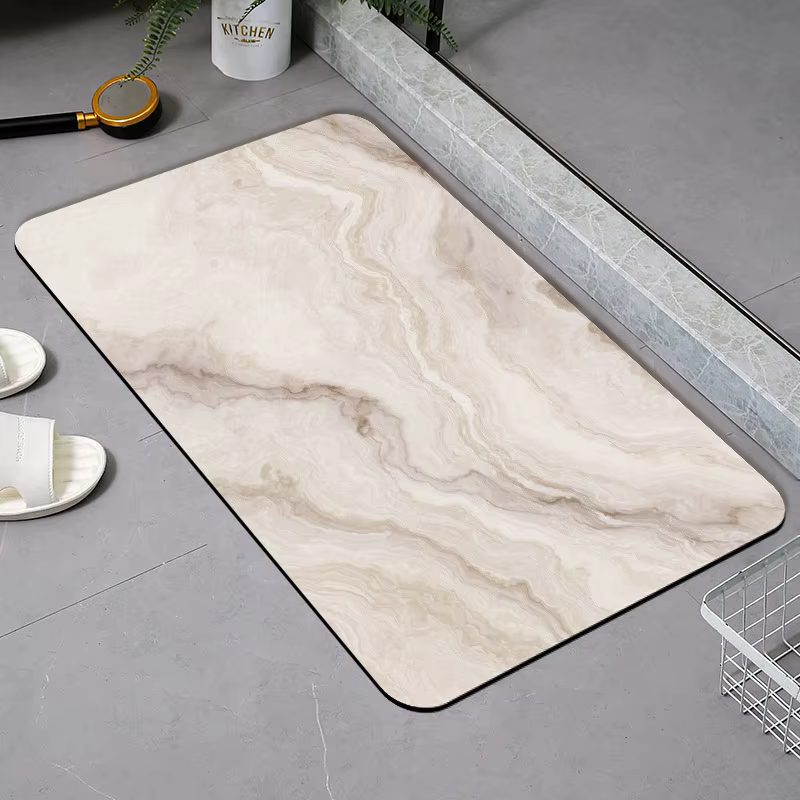 Marbre de luxe léger, boue de diatomée, tapis de sol absorbant l'eau à séchage rapide, antidérapant et résistant à la saleté sur la porte de la salle de bain
