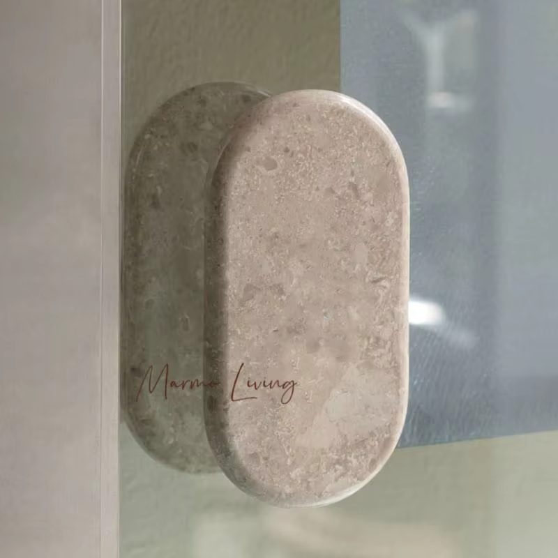 Poignée de porte en verre pour café commercial haut de gamme en marbre naturel, poignée décorative rétro de luxe léger pour salle de bain, logo personnalisé
