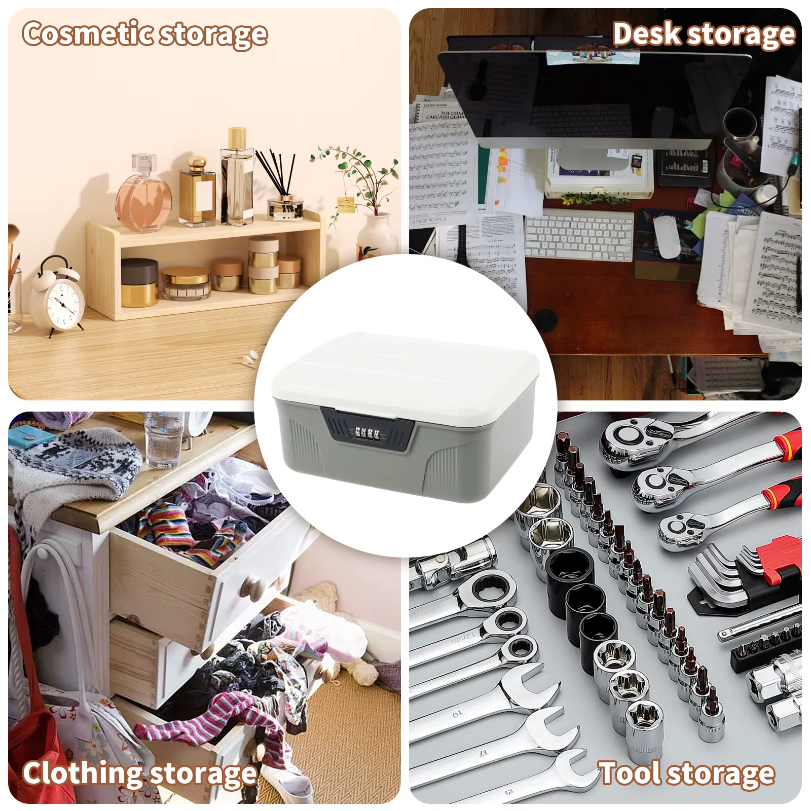 Boîte de rangement portable en plastique verrouillable avec serrure à code numérique, coffre-fort pour argent liquide et bijoux, boîte de sécurité pour la maison