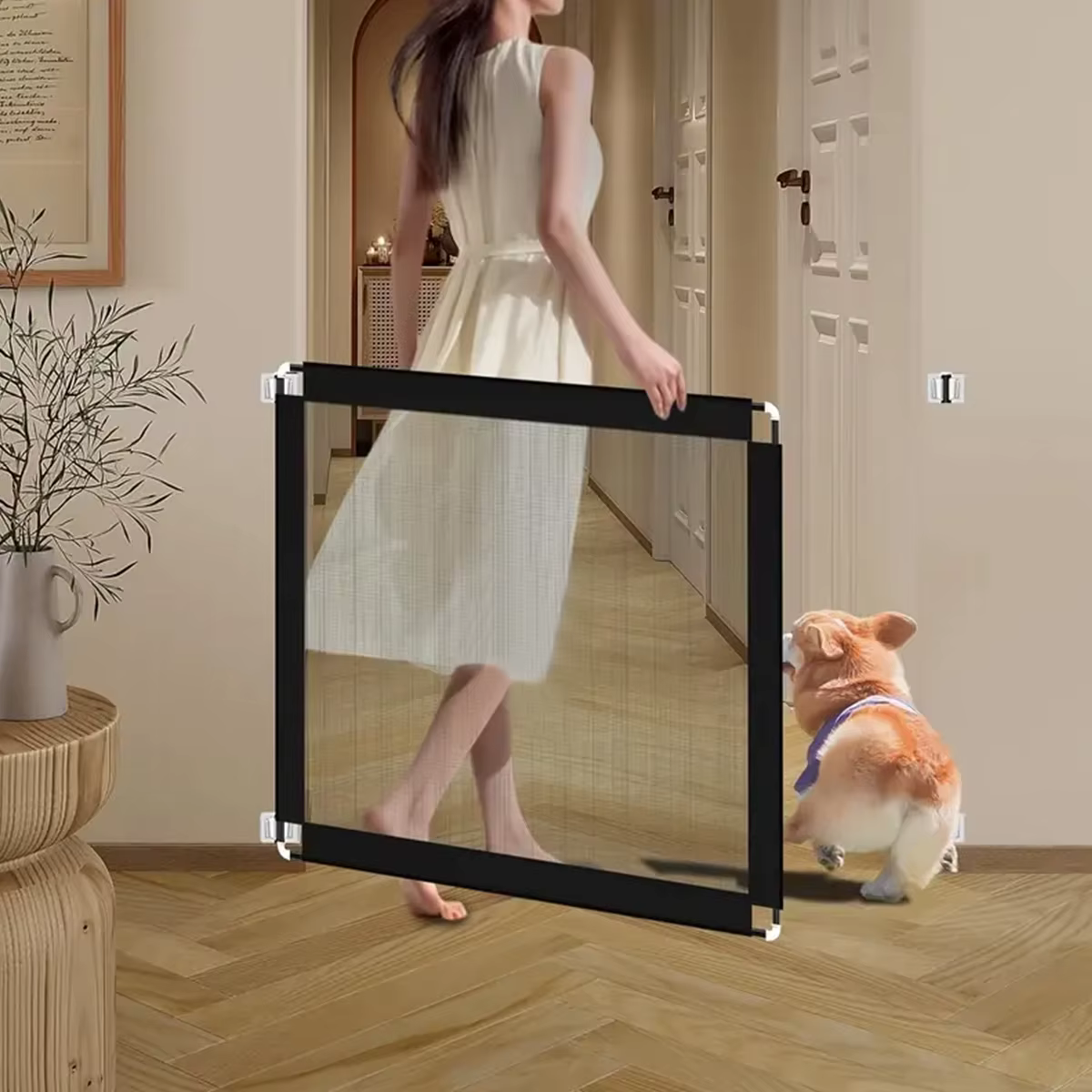 Clôture de sécurité pour chien avec 6 crochets
