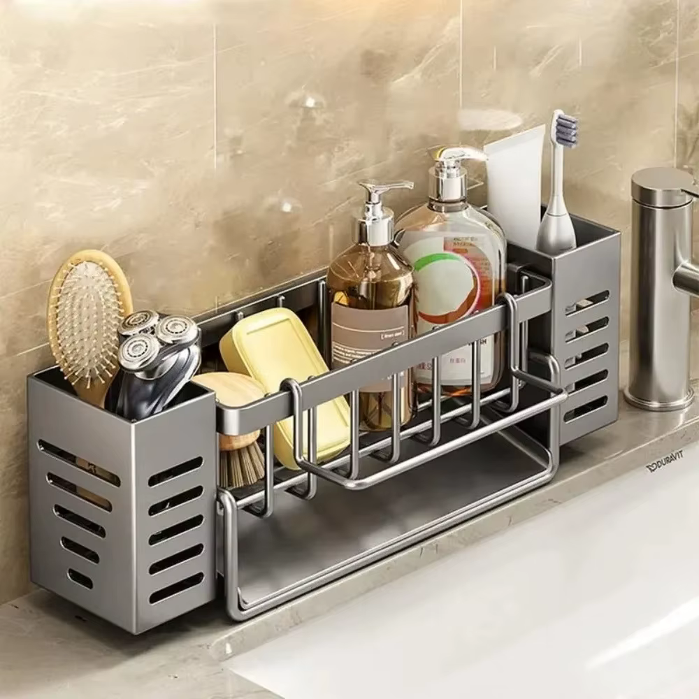 Étagère de rangement pour évier de cuisine en acier inoxydable
