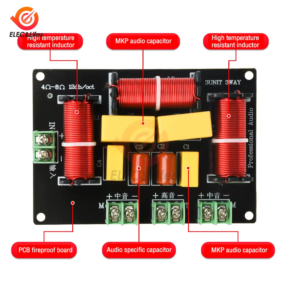 Crossover audio 3 voies, 1 tweeter, 2 médiums, 200W, points de fréquence 5300Hz/5500Hz, installation facile pour haut-parleur HIFI, home cinéma, DIY