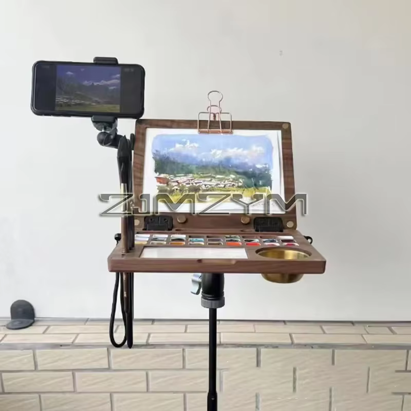 Boîte d'aquarelle en bois multifonctionnelle Portable