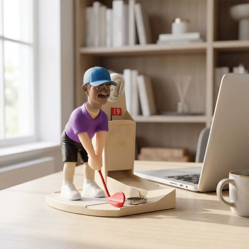 Décapsuleur de bouteille en forme de figurine de golfeur avec fente pour capsules