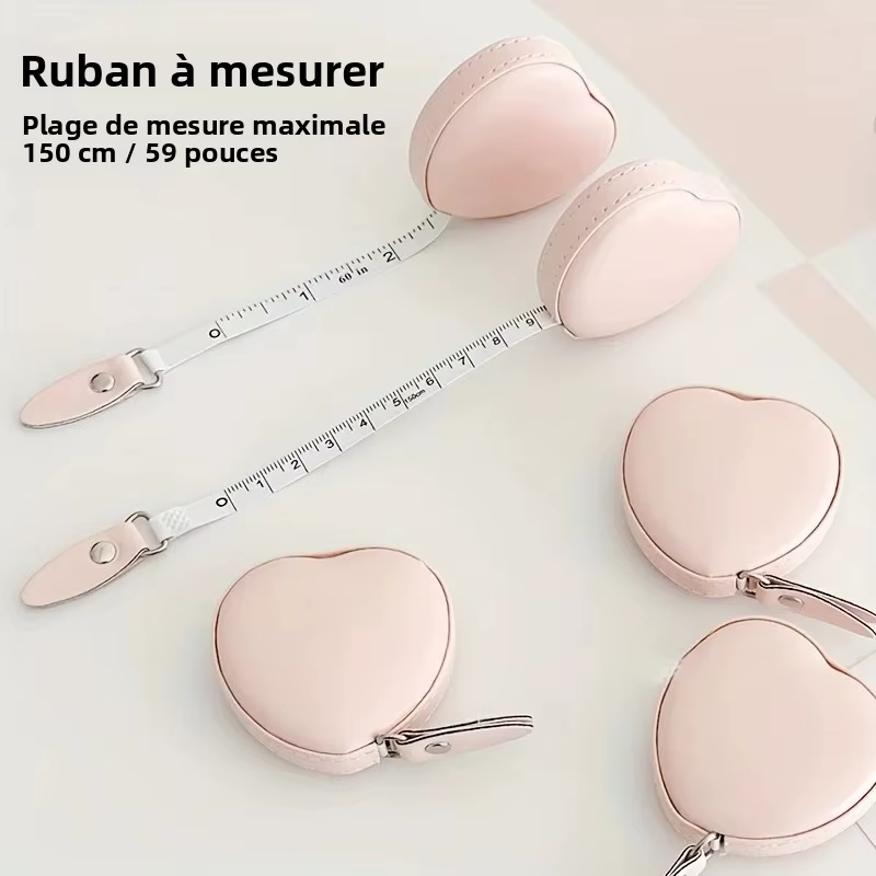 1 pièce Mètre Ruban Multifonctionnel en Cuir PU Rose Motif Cœur - Règle de Mesure pour Taille et Poitrine pour Usage