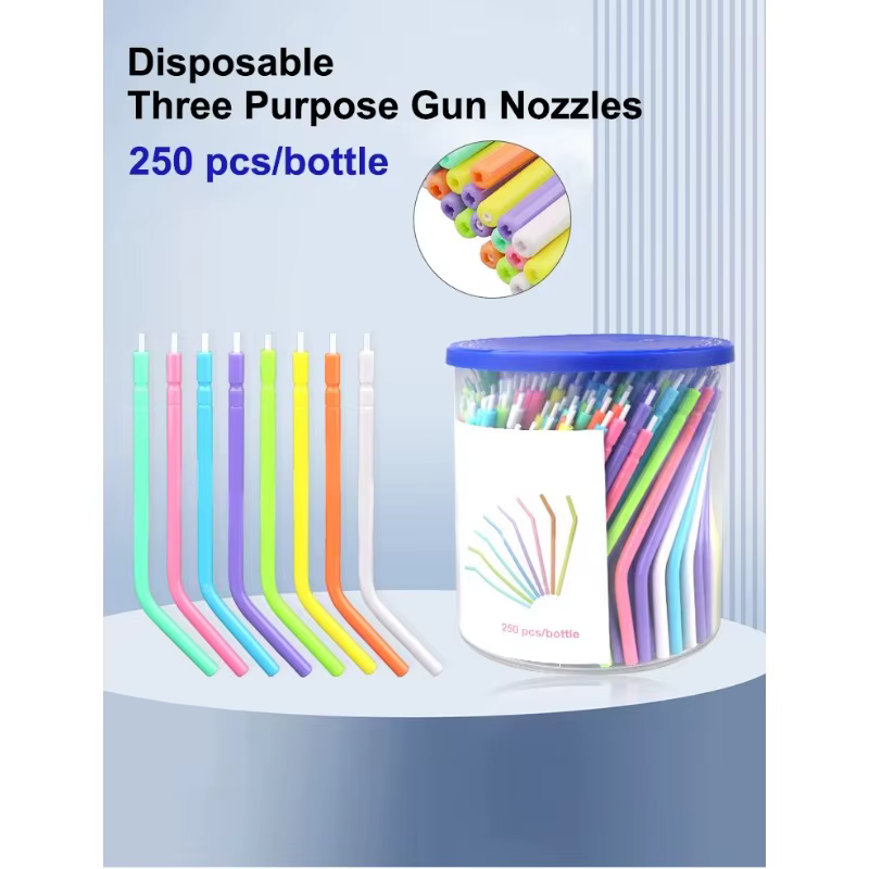 1 boîte de pistolets dentaires jetables à trois utilisations, 250 sachets/seau, avec embout et tube, pour fauteuil dentaire, colorés