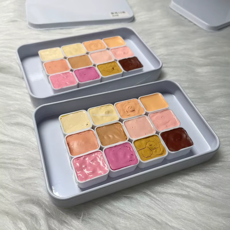 Boîte de collection de teintes de peau pour peinture à la main, emballage portable, solide, 6/12