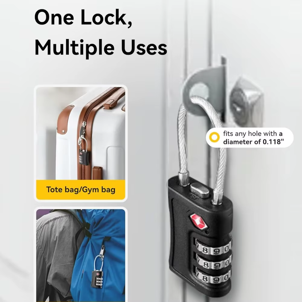 Lot de 4 cadenas à code douanier TSA pour bagages de voyage