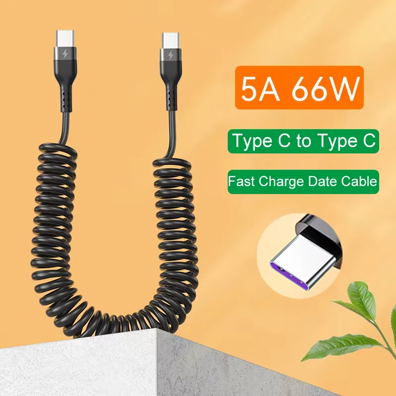 Câble télescopique à ressort USB Type C 66W pour voiture 5A