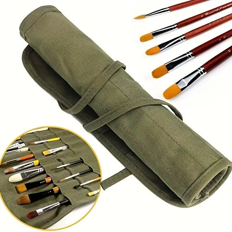 Sac de rangement en toile pour pinceaux de peinture, sac de rangement pour pinceaux d'aquarelle et de Gouache à 22 fentes, sac de rangement pour pinceaux de calligraphie, sac pour stylos enroulable