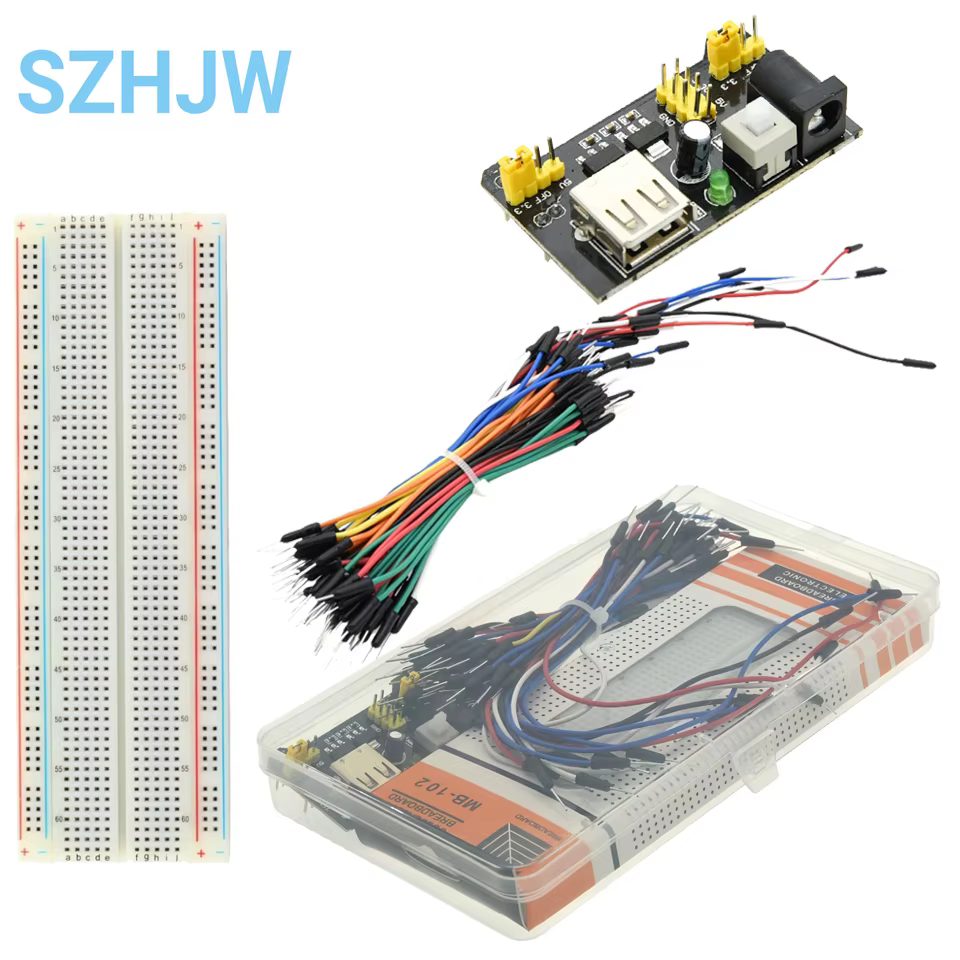 Module d'alimentation de planche à pain MB102 3.3V/5V, MB-102 830 points, Prototype de planche à pain pour kit arduino + 65 fils de cavalier, vente en gros
