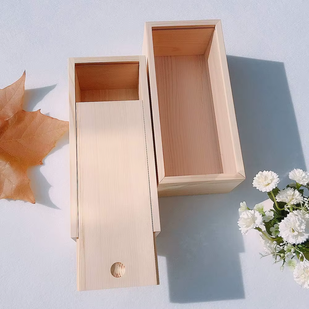 Boîte à tirer en pin, couvercle coulissant