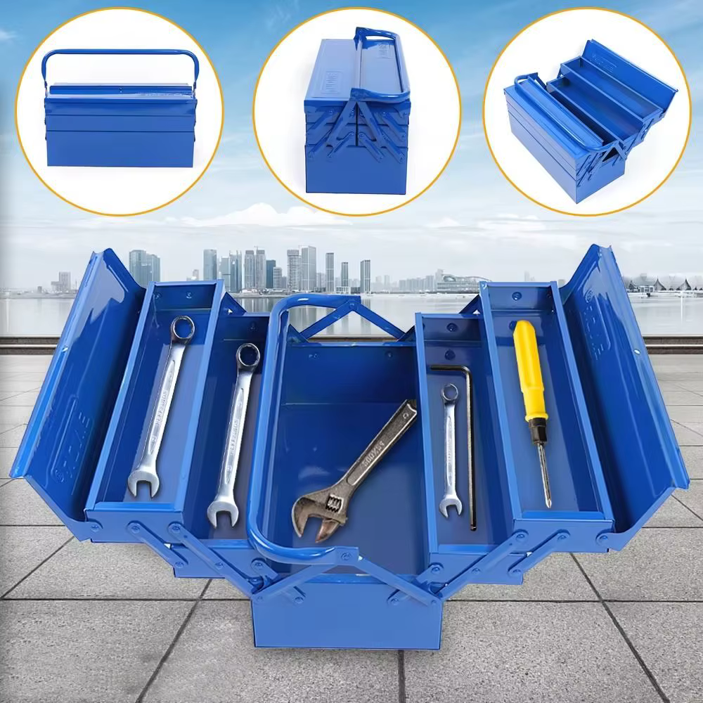 Boîte à outils métallique robuste à 2 niveaux pour rangement embarqué