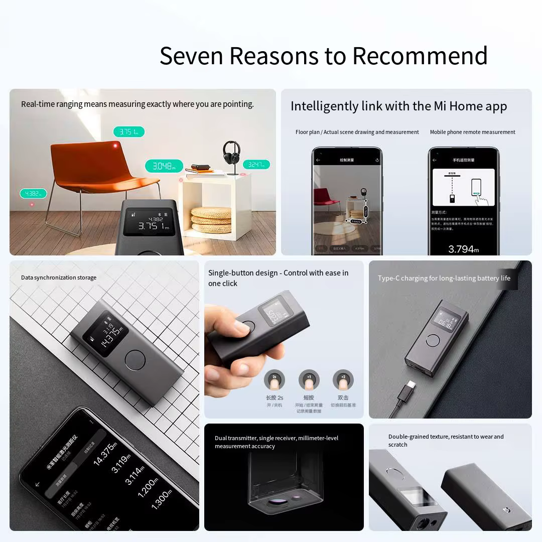Xiaomi Mijia télémètre Laser intelligent ruban à mesurer fonctionne avec l'application Mi Home