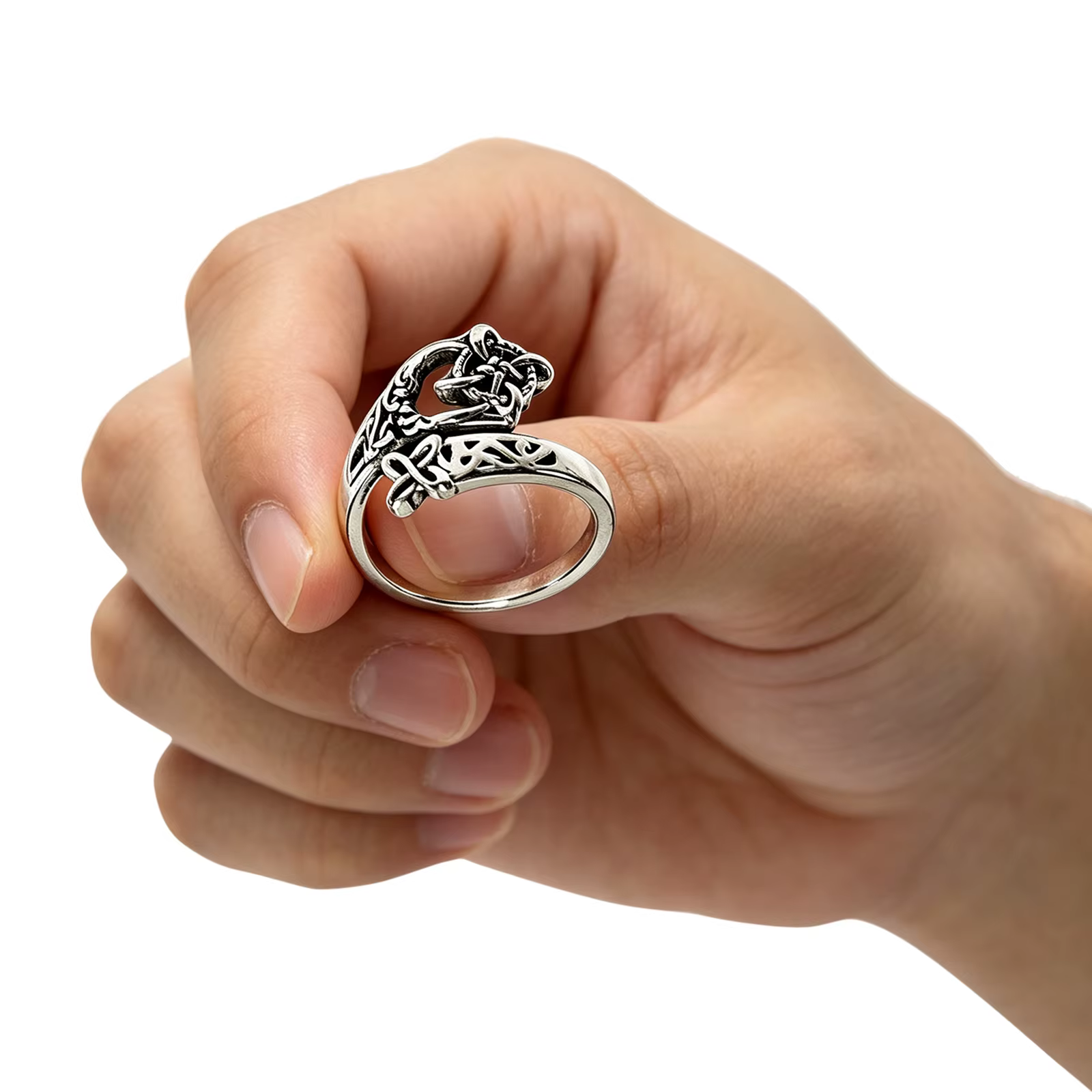 Bague ajustable en argent avec nœud de protection pour femmes