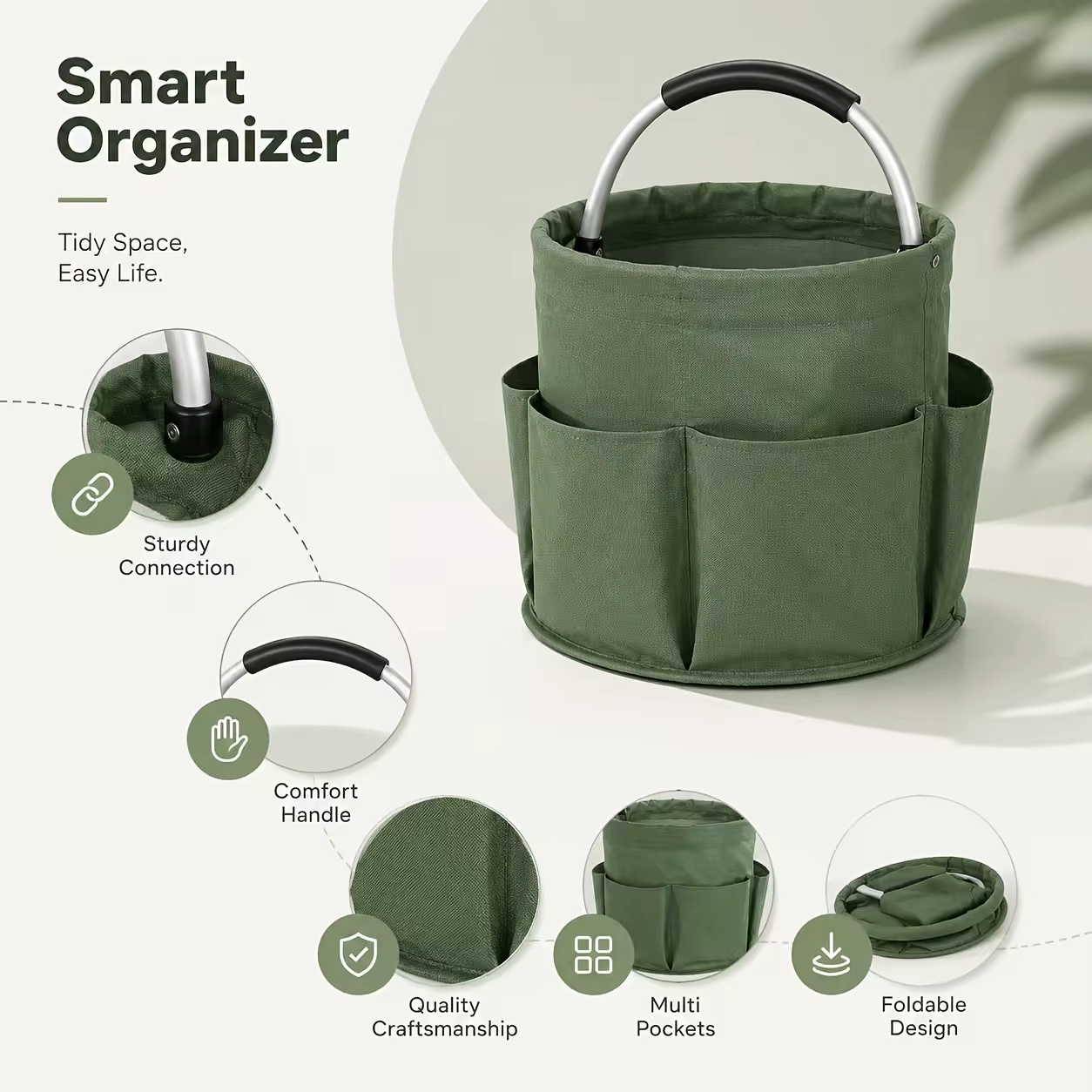 Panier de rangement pliable avec poignée et plusieurs poches - Portable