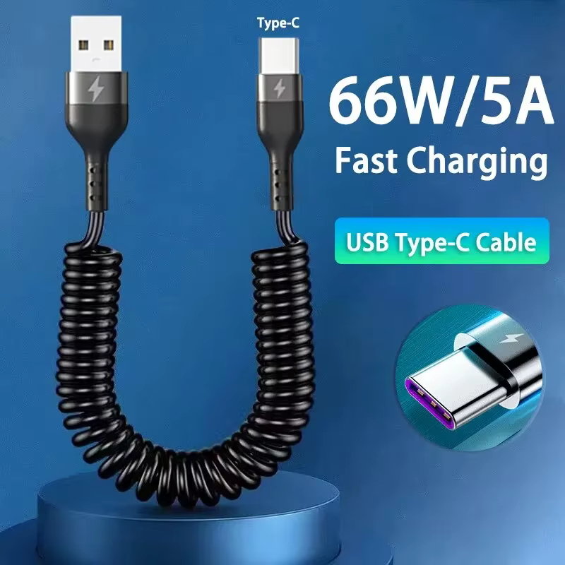 Câble télescopique à ressort USB Type C 66W pour voiture 5A