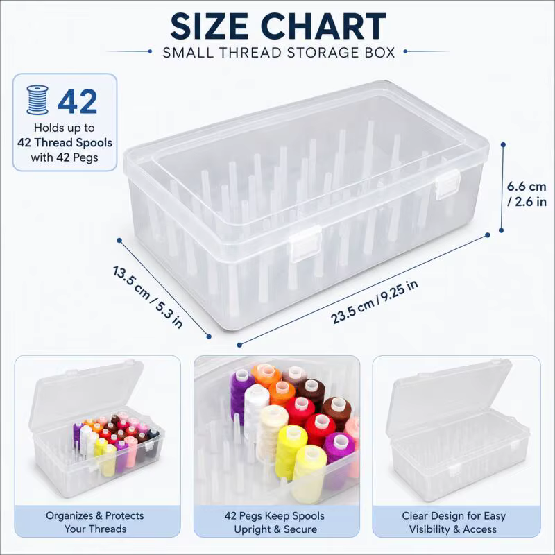 Boîte de rangement pour fil à coudre, 42 bobines, étui de transport pour canettes, support de rangement pour bobines, étui d'organisation pour travaux manuels, rangement pour couture