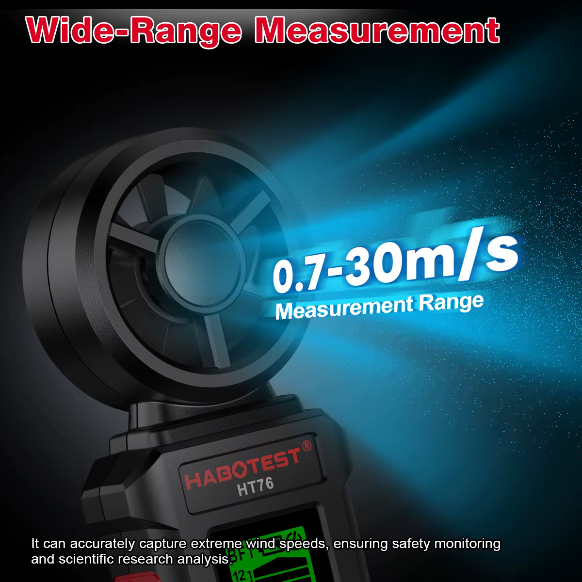 Anémomètre numérique avec rétro-éclairage LCD, mesure de la vitesse du vent de 0.7 à 30 m/s, jauge de vent portative de haute précision