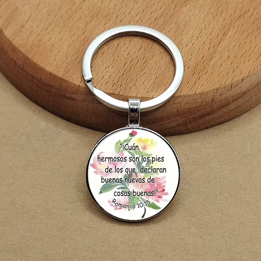 Pendentif clé en alliage lettre anglaise fleur, clé ronde en verre