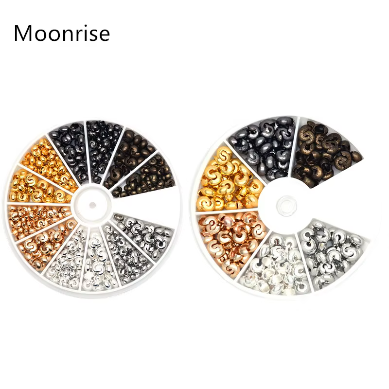 500 pièces/boîte 6 couleurs 3mm demi-rond ouvert en laiton perles à sertir couvertures nœud