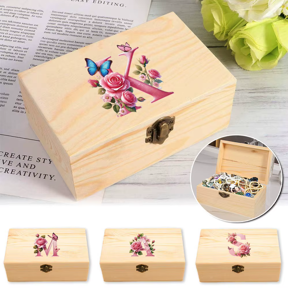 Boîte de rangement en bois avec couvercle à charnière