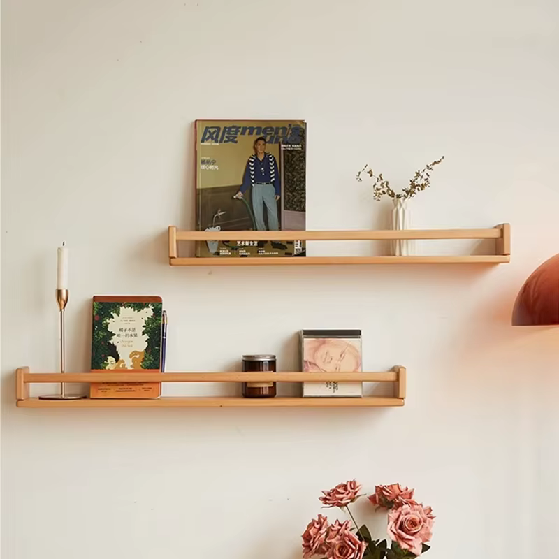 Solid Wood Storage Holders Multi Functional Wall Magazine Rack Modern
