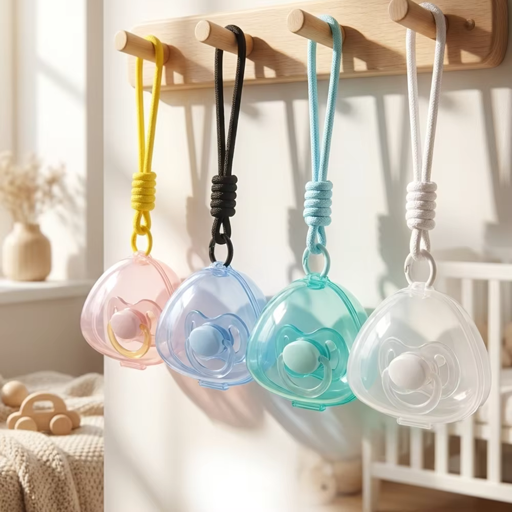 Boîte de rangement multifonctionnelle pour sucettes et bâtonnets de dentition avec cordon