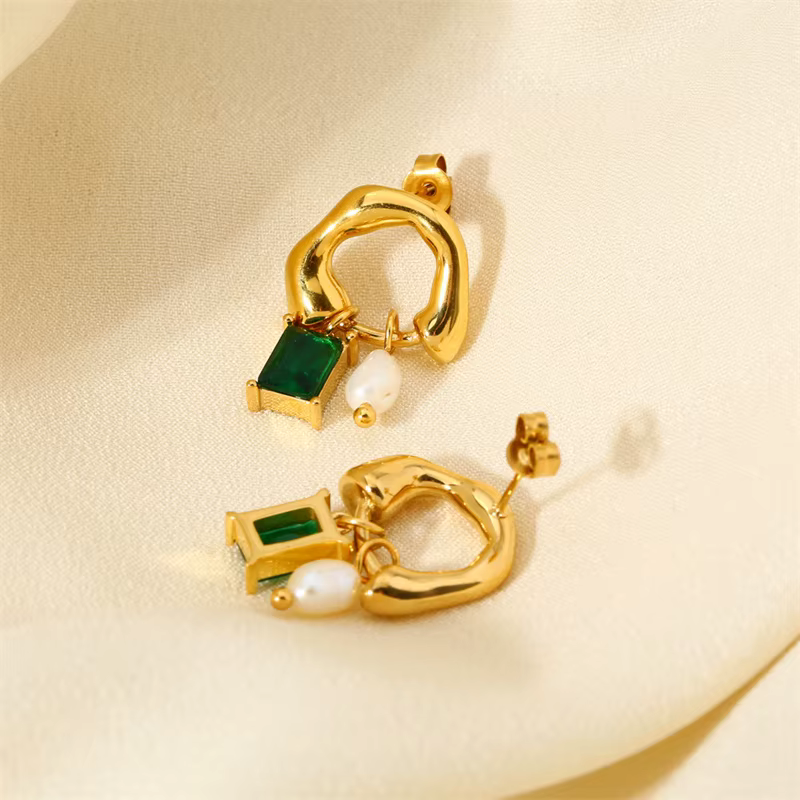 Boucles d'oreilles carrées en cristal vert pour femmes