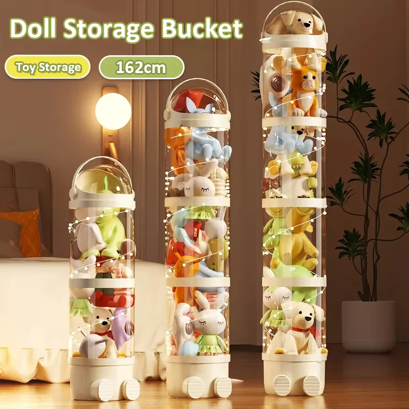 Boîte de rangement de poupées, Organization de jouets, Tube de rangement de jouets en peluche, baril de rangement en plastique Transparent, organisateur de jouets pour enfants