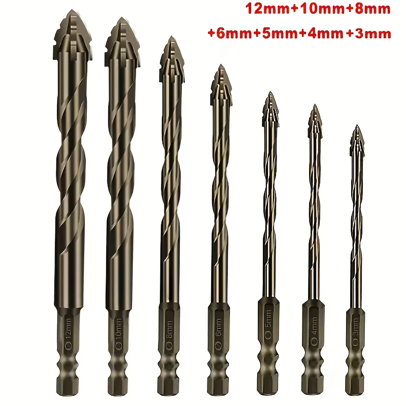 Lot de 7 forets à quatre lames en carbure dentelé pour perçage à sec de carreaux de porcelaine