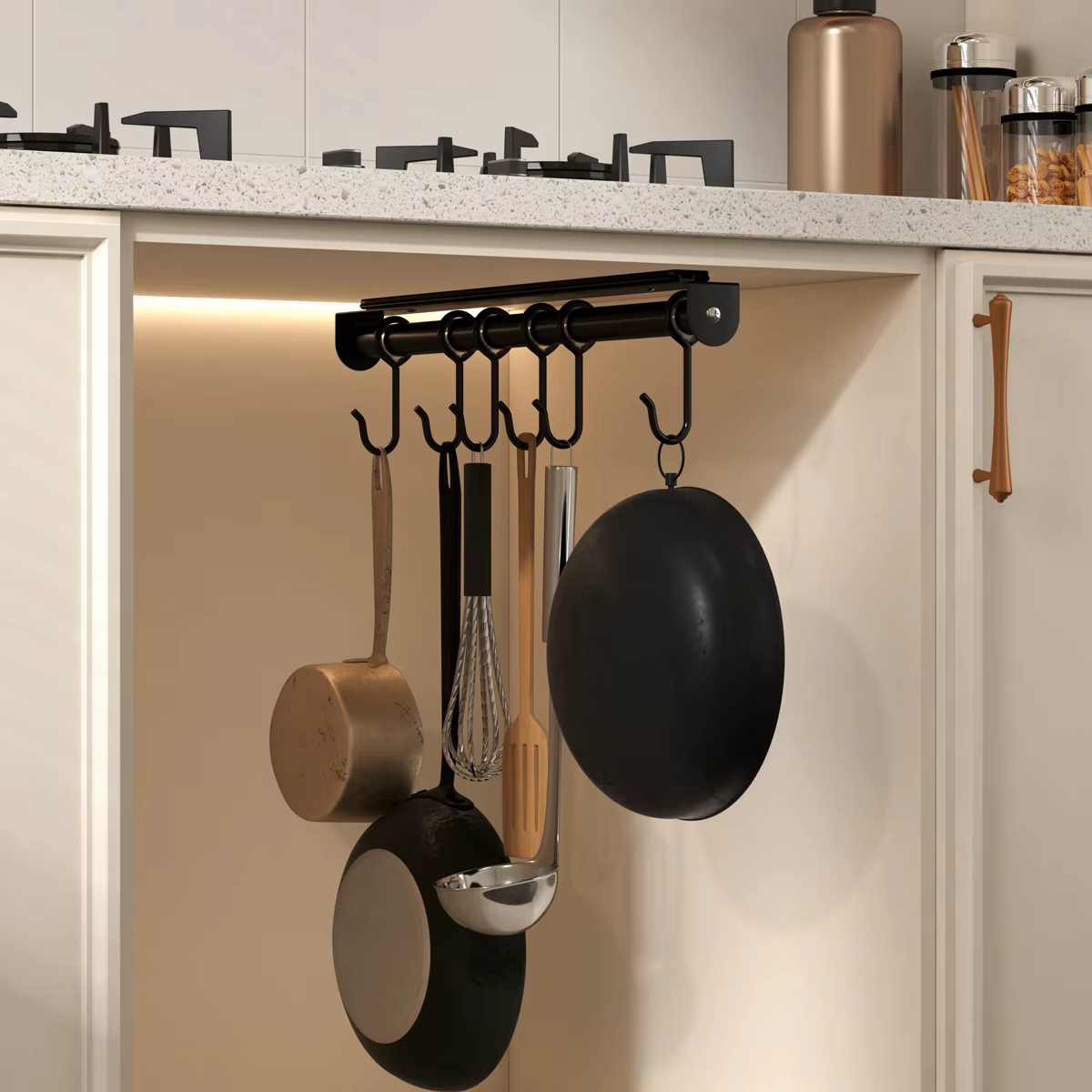 Étagère à ustensiles de cuisine, support de rangement suspendu pour casseroles et bols, plateforme de rangement coulissante multifonctionnelle, gain de place sur le comptoir