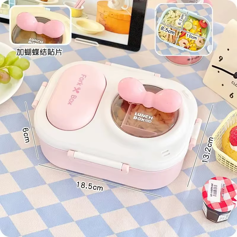Boîte à Bento à imprimé cœur pour femmes et adolescents – Récipient à déjeuner portable de style macaron