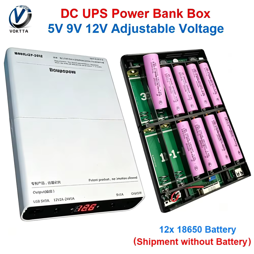 Boîtier d'alimentation DC UPS pour 12 piles 18650