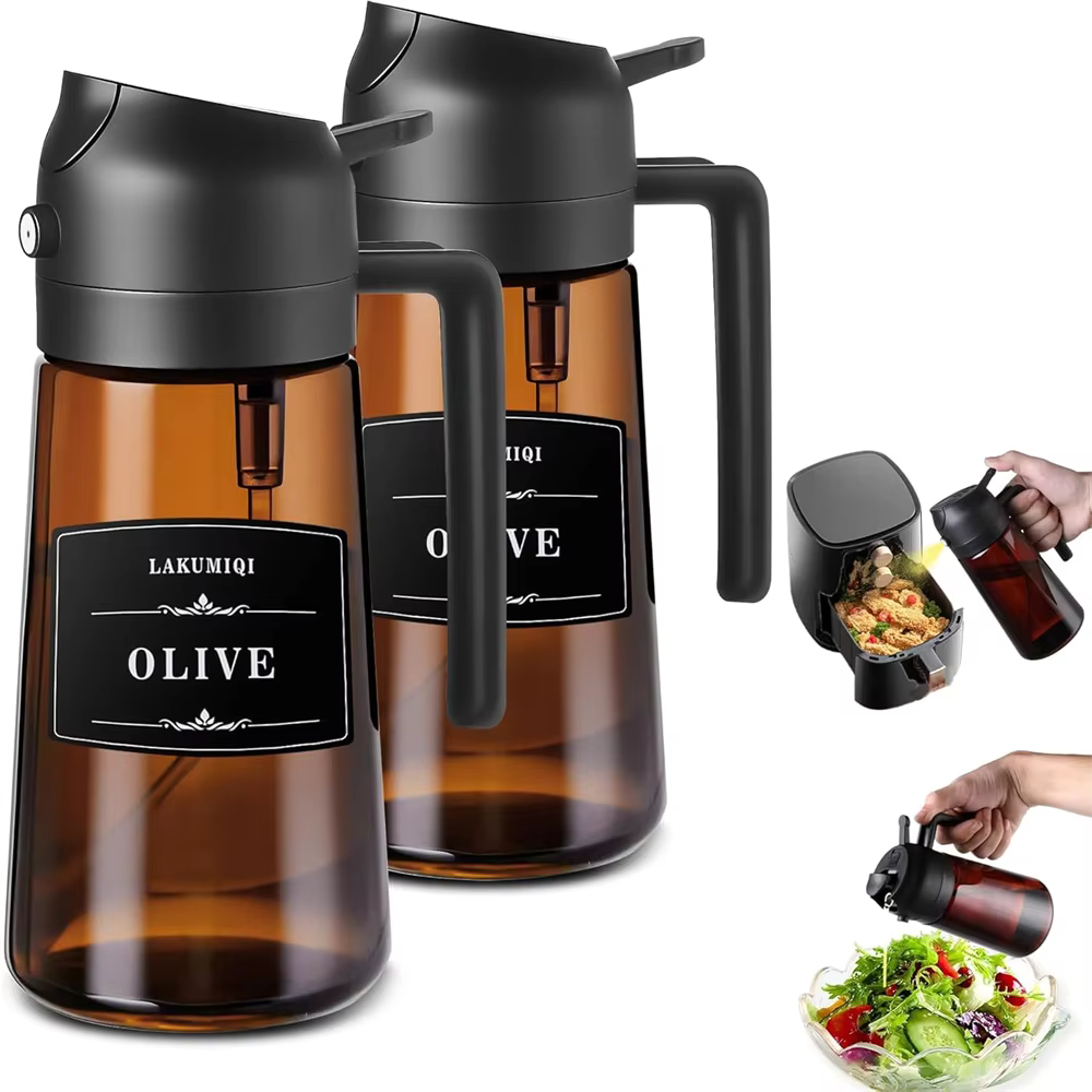 Distributeur et pulvérisateur d'huile en verre 2 en 1